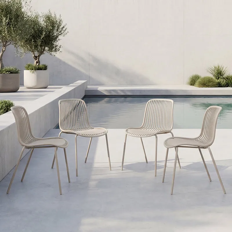 Set de 4 Sillas Barcelona, Color Blanco, con Espaldar en Líneas Diseño Moderno