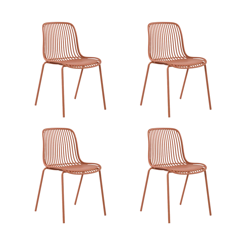 Set de 4 Sillas Barcelona, Color Rojo, con Espaldar en Líneas Diseño Moderno