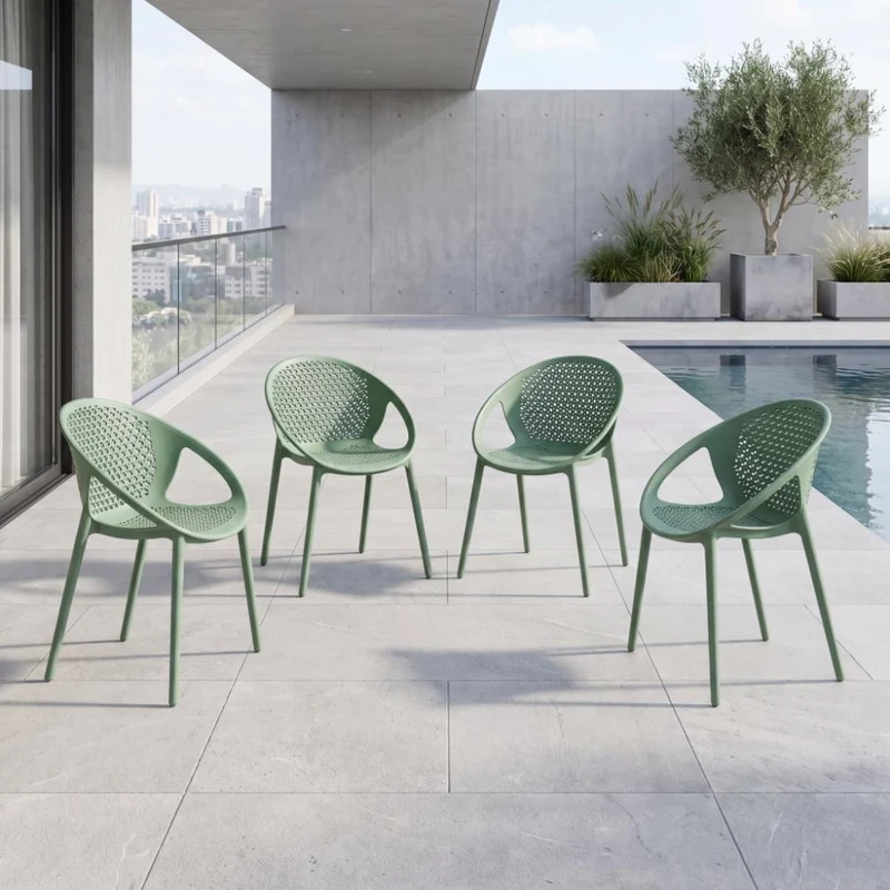 Set de 4 Sillas Selva con Brazos, Color Verde Olivo, con Espaldar