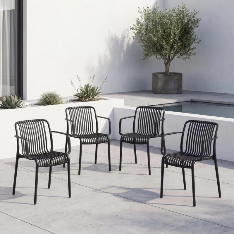 Set de 4 Sillas Terra con Brazos, Color Negro, con Espaldar