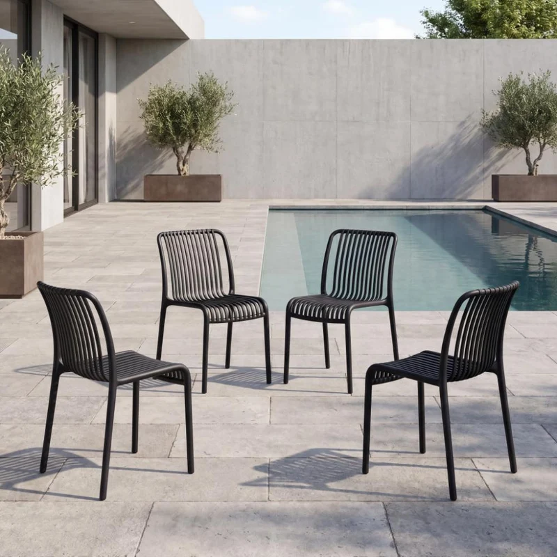 Set de 4 Sillas Terra, Color Negro, con Espaldar