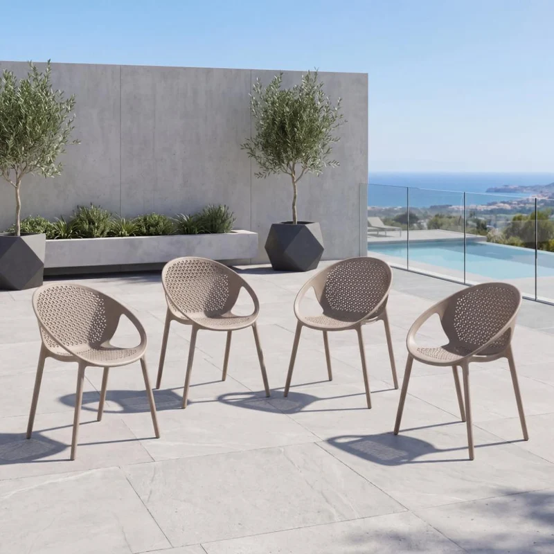 Set de 4 Sillas Selva con Brazos, Color Taupe, con Espaldar