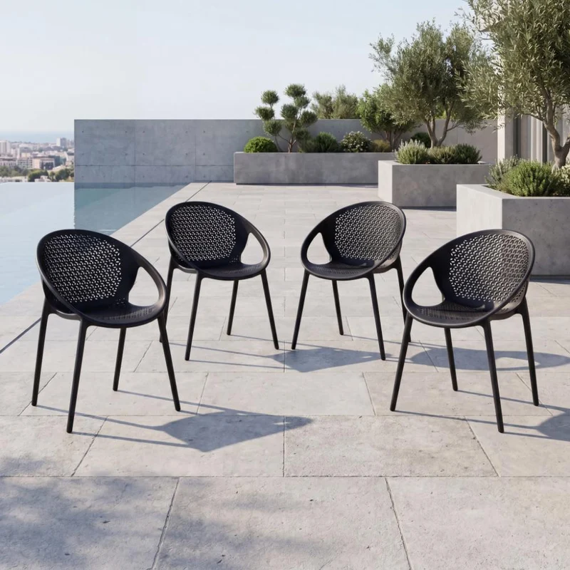 Set de 4 Sillas Selva con Brazos, Color Negro, con Espaldar