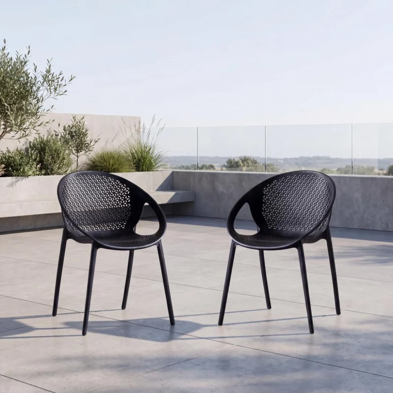 Set de 2 Sillas Selva con Brazos, Color Negro, con Espaldar