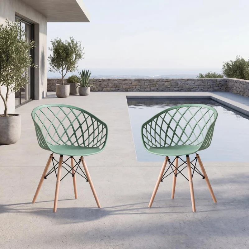 Set de 2 Sillas Oasis con Brazos, Color Verde Olivo, con Espaldar