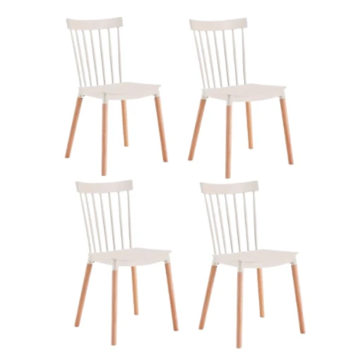 Set de 4 Sillas Jeicob, Blanco y Café Claro, Cómodo Asiento y Patas en Madera