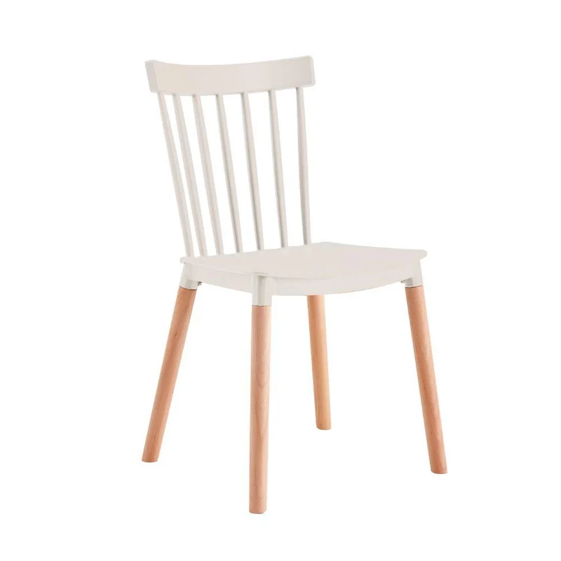 Set de 4 Sillas Jeicob, Blanco y Café Claro, Cómodo Asiento y Patas en Madera