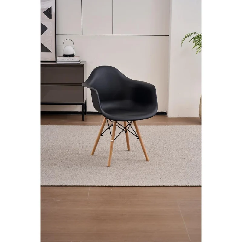 Set de 2 Sillas Eymos, Color Negro, con Espaldar y Patas en Madera