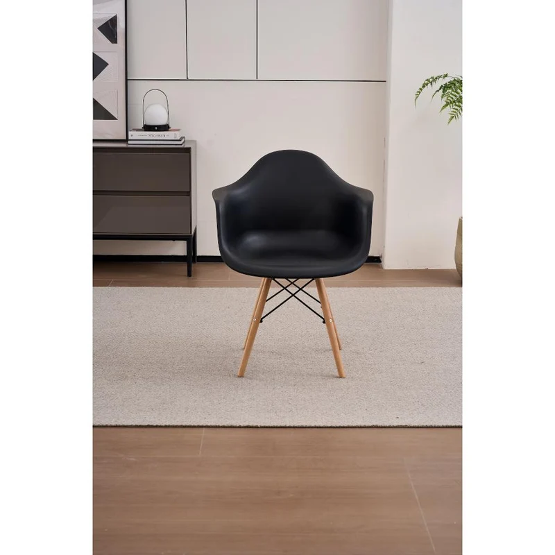 Set de 2 Sillas Eymos, Color Negro, con Espaldar y Patas en Madera