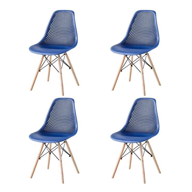 Set de 4 Sillas Aira, Color Azul, con Espaldar y Patas en Madera