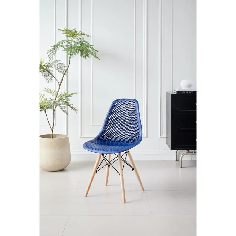 Set de 4 Sillas Aira, Color Azul, con Espaldar y Patas en Madera