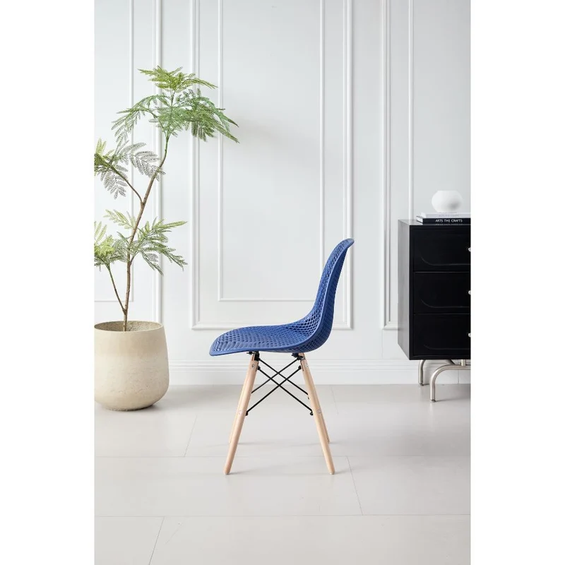 Set de 4 Sillas Aira, Color Azul, con Espaldar y Patas en Madera