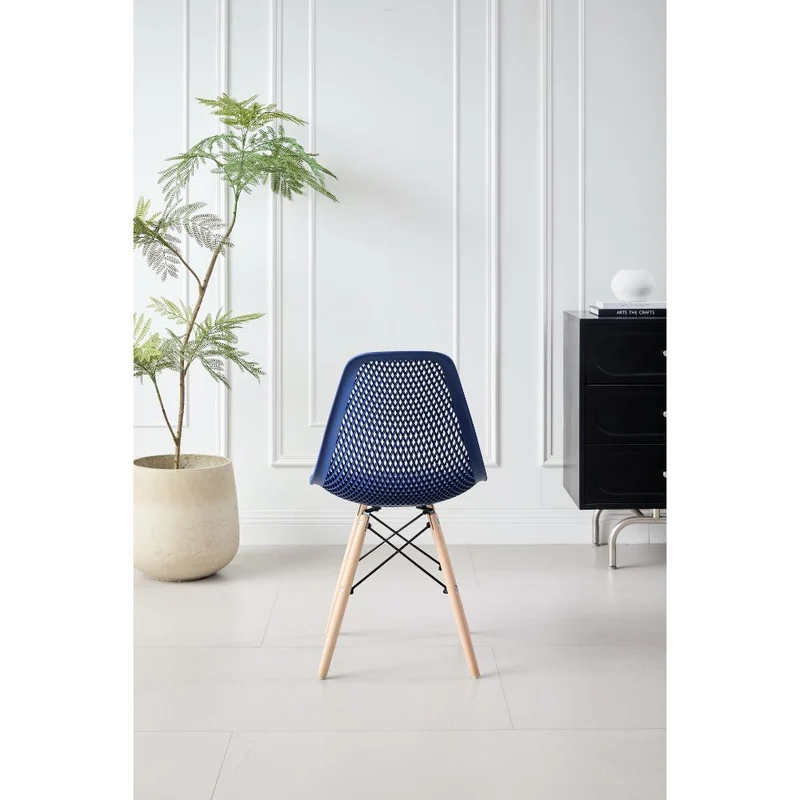 Set de 4 Sillas Aira, Color Azul, con Espaldar y Patas en Madera