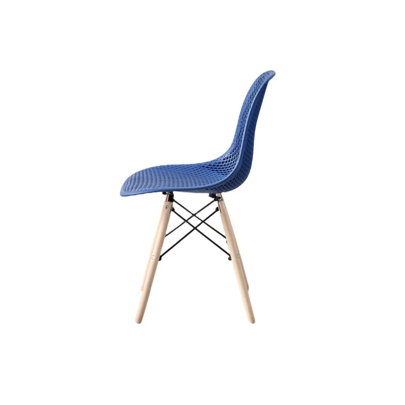 Set de 4 Sillas Aira, Color Azul, con Espaldar y Patas en Madera