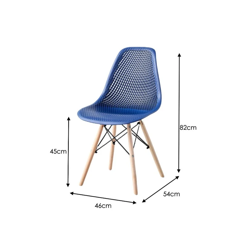 Set de 4 Sillas Aira, Color Azul, con Espaldar y Patas en Madera