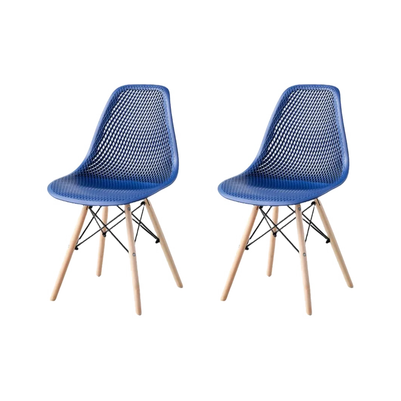 Set de 2 Sillas Aira, Color Azul, con Espaldar y Patas en Madera
