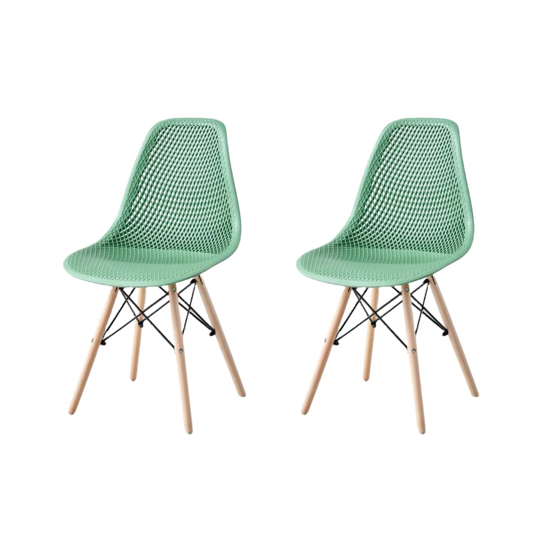 Set de 2 Sillas Aira, Color Verde Oliva, con Espaldar y Patas en Madera