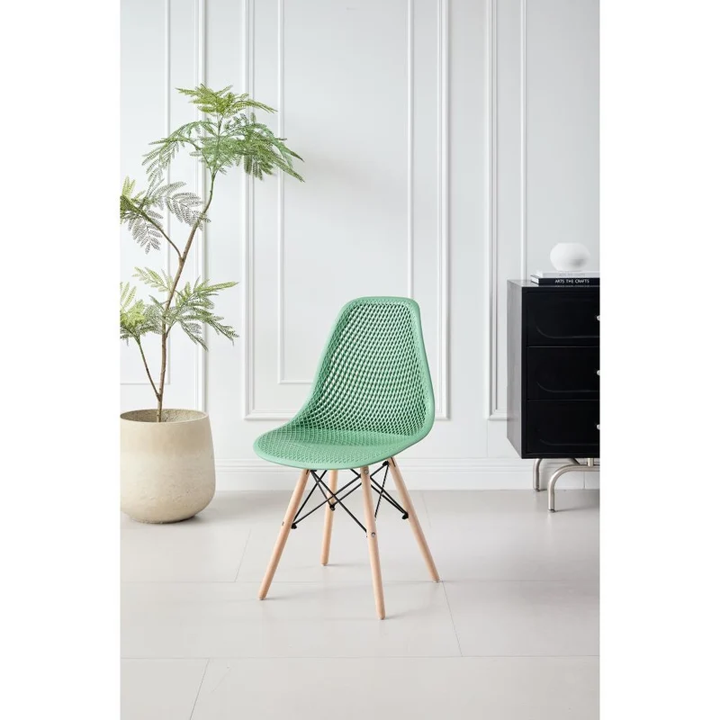 Set de 2 Sillas Aira, Color Verde Oliva, con Espaldar y Patas en Madera