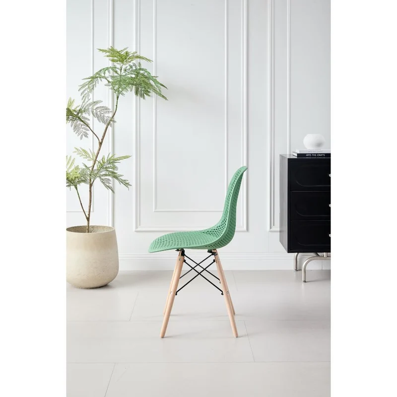 Set de 2 Sillas Aira, Color Verde Oliva, con Espaldar y Patas en Madera