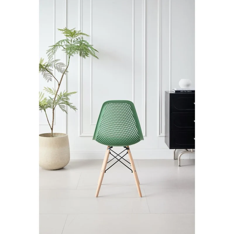 Set de 2 Sillas Aira, Color Verde Oliva, con Espaldar y Patas en Madera