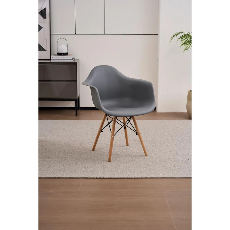 Set de 2 Sillas Eymos, Color Gris Oscuro, con Espaldar y Patas en Madera