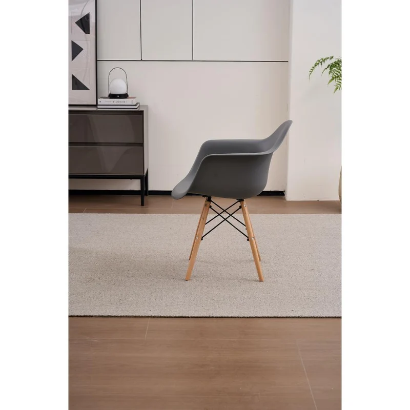 Set de 2 Sillas Eymos, Color Gris Oscuro, con Espaldar y Patas en Madera