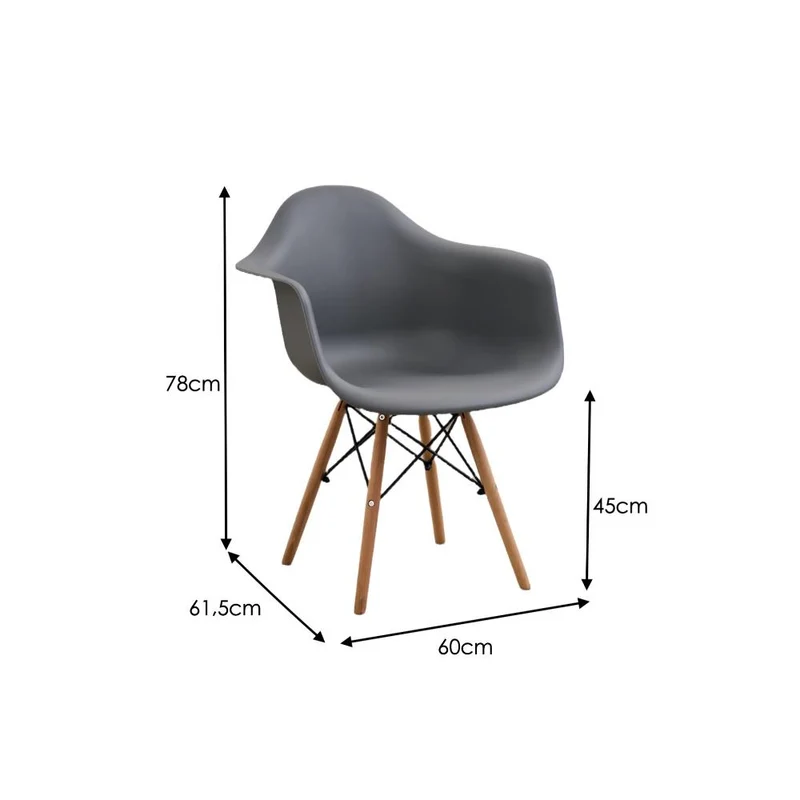 Set de 2 Sillas Eymos, Color Gris Oscuro, con Espaldar y Patas en Madera