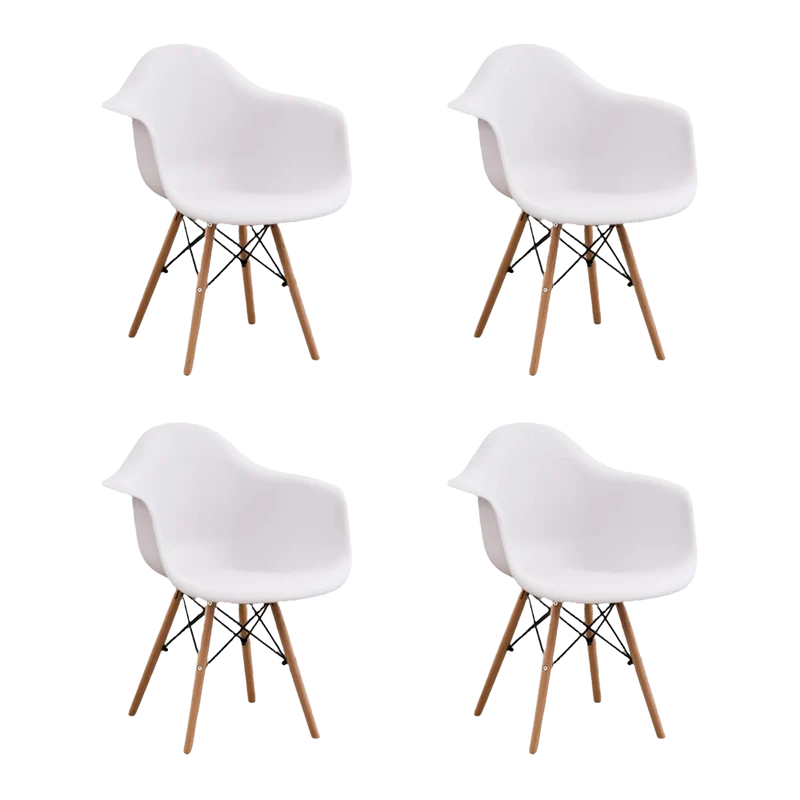 Set de 4 Sillas Eymos, Color Blanco, con Espaldar y Patas en Madera