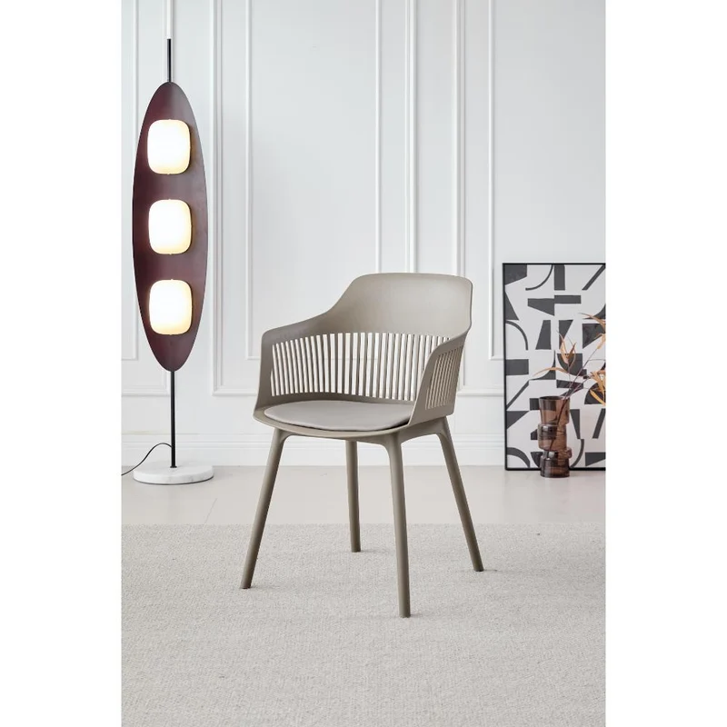 Set de 2 Sillas con Cojín Max, Color Taupe, con Espaldar en Rejilla