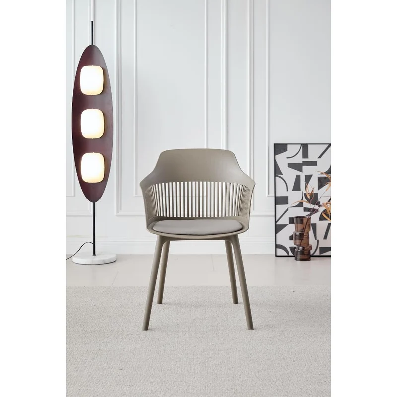 Set de 2 Sillas con Cojín Max, Color Taupe, con Espaldar en Rejilla