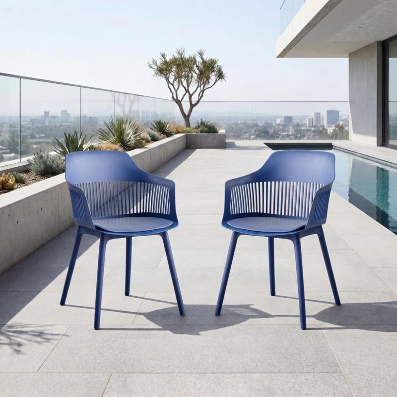 Set de 2 Sillas con Cojín Max, Color Azul, con Espaldar en Rejilla