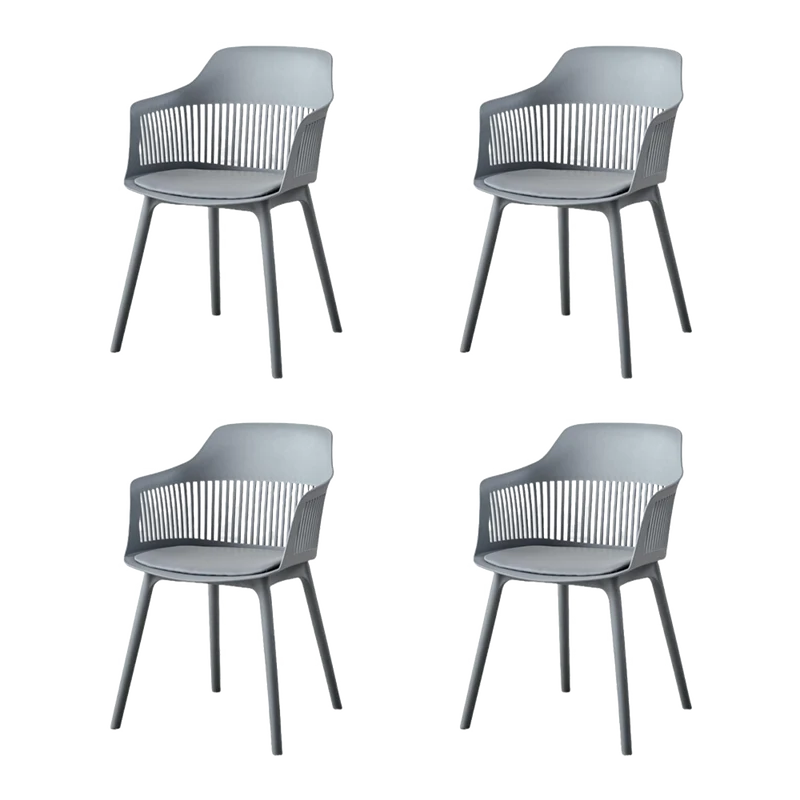 Set de 4 Sillas con Cojín Max, Color Gris Oscuro, con Espaldar en Rejilla