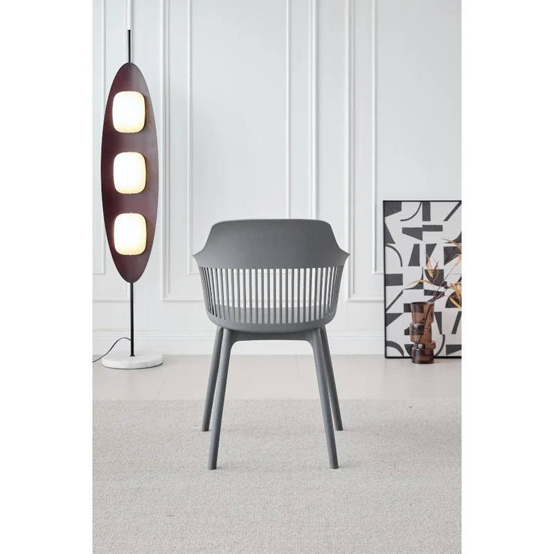 Set de 2 Sillas con Cojín Max, Color Gris Oscuro, con Espaldar en Rejilla