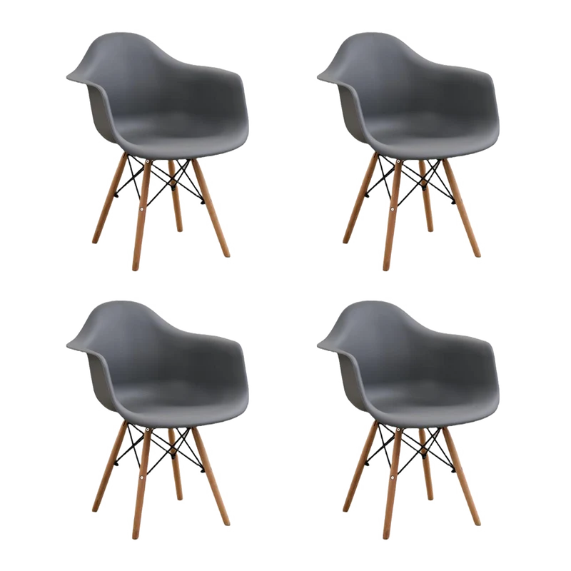Set de 4 Sillas Eymos, Color Gris Oscuro, con Espaldar y Patas en Madera
