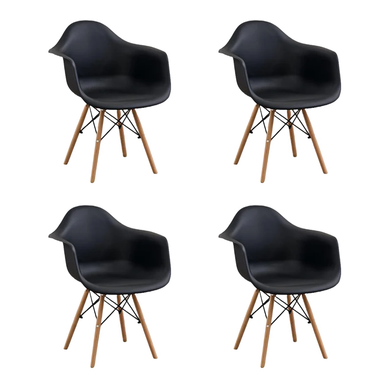 Set de 4 Sillas Eymos, Color Negro, con Espaldar y Patas en Madera