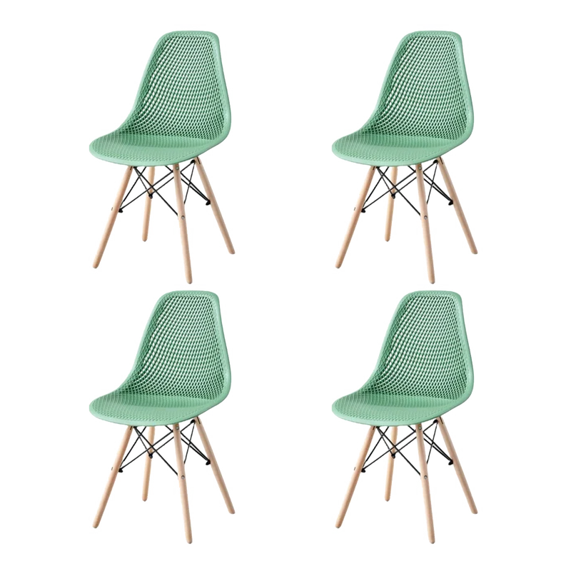 Set de 4 Sillas Aira, Color Verde Oliva, con Espaldar y Patas en Madera