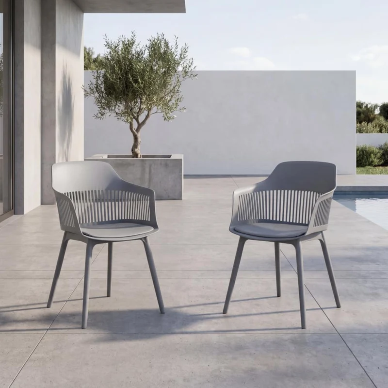 Set de 2 Sillas con Cojín Max, Color Gris Oscuro, con Espaldar en Rejilla