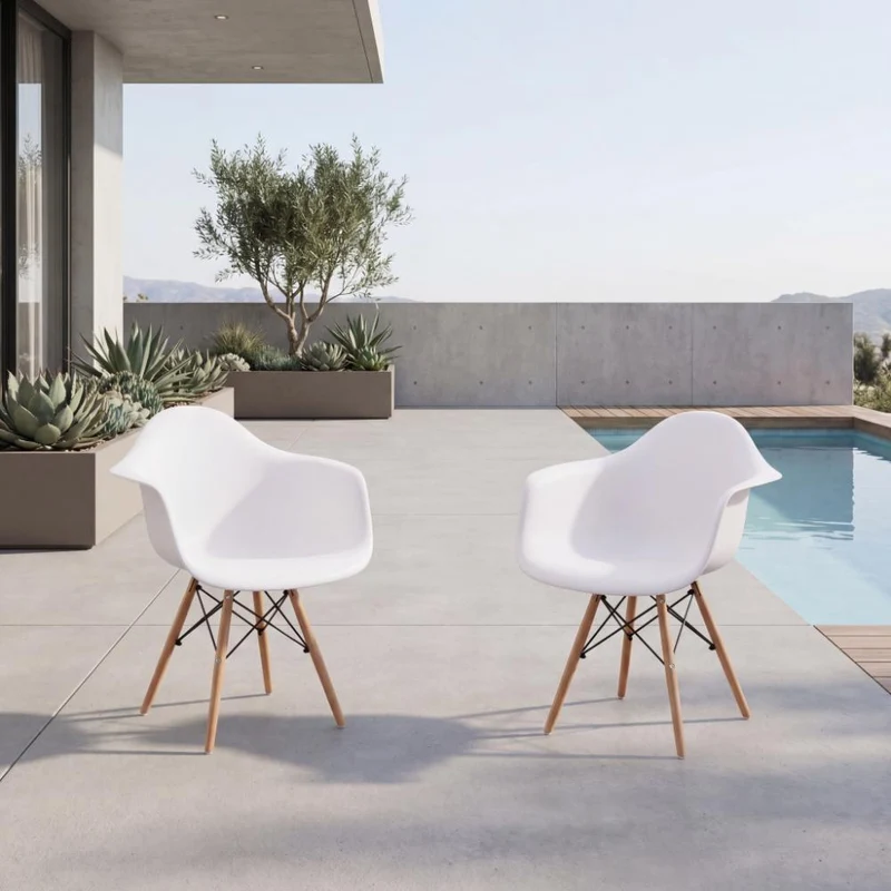 Set de 2 Sillas Eymos, Color Blanco, con Espaldar y Patas en Madera