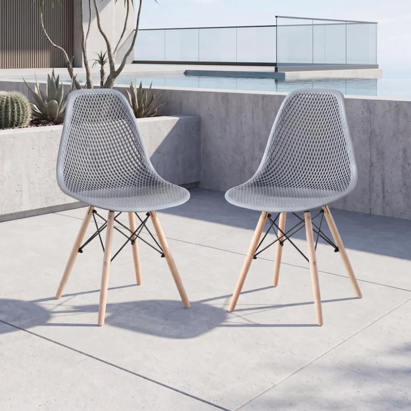 Set de 2 Sillas Aira, Color Gris Oscuro, con Espaldar y Patas en Madera