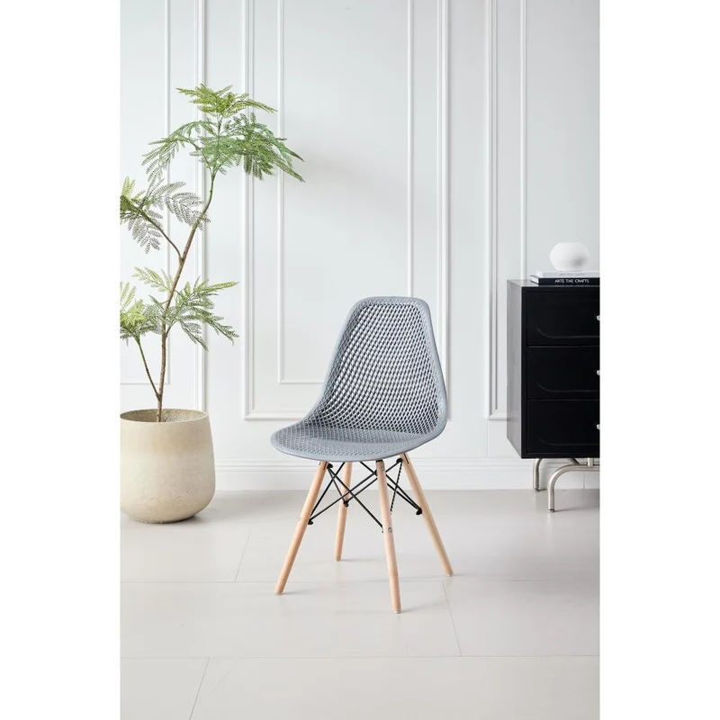 Set de 2 Sillas Aira, Color Gris Oscuro, con Espaldar y Patas en Madera