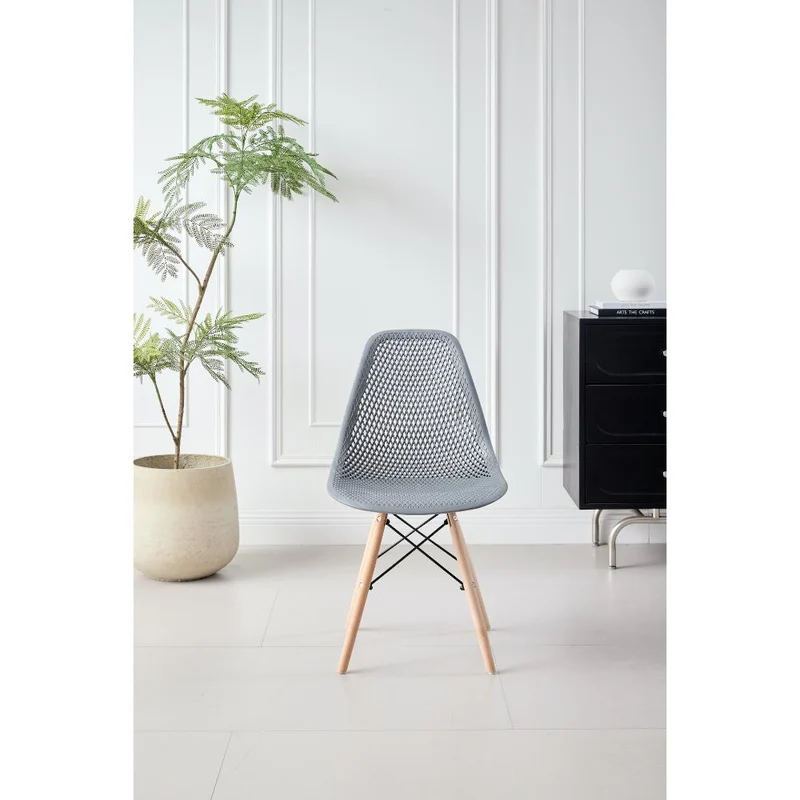 Set de 2 Sillas Aira, Color Gris Oscuro, con Espaldar y Patas en Madera