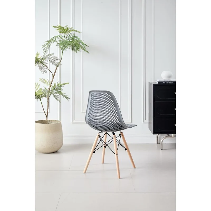 Set de 2 Sillas Aira, Color Gris Oscuro, con Espaldar y Patas en Madera