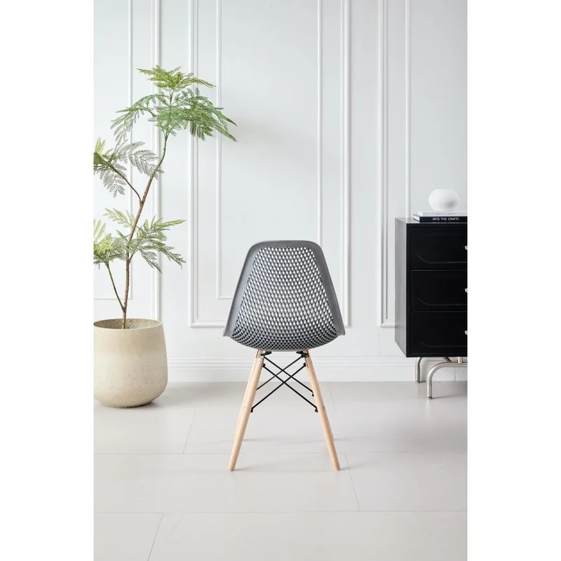Set de 2 Sillas Aira, Color Gris Oscuro, con Espaldar y Patas en Madera
