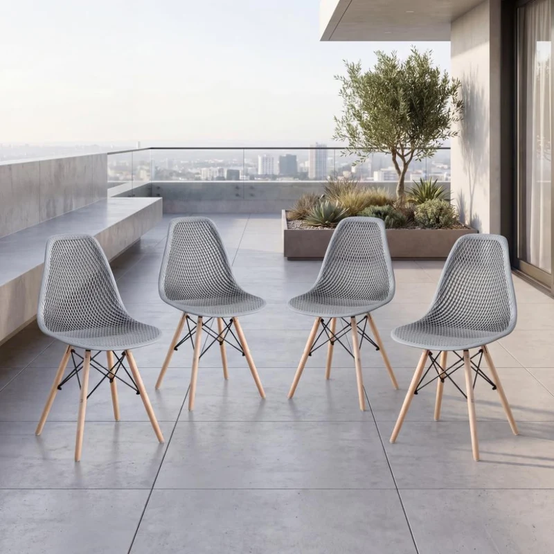 Set de 4 Sillas Aira, Color Gris Oscuro, con Espaldar y Patas en Madera