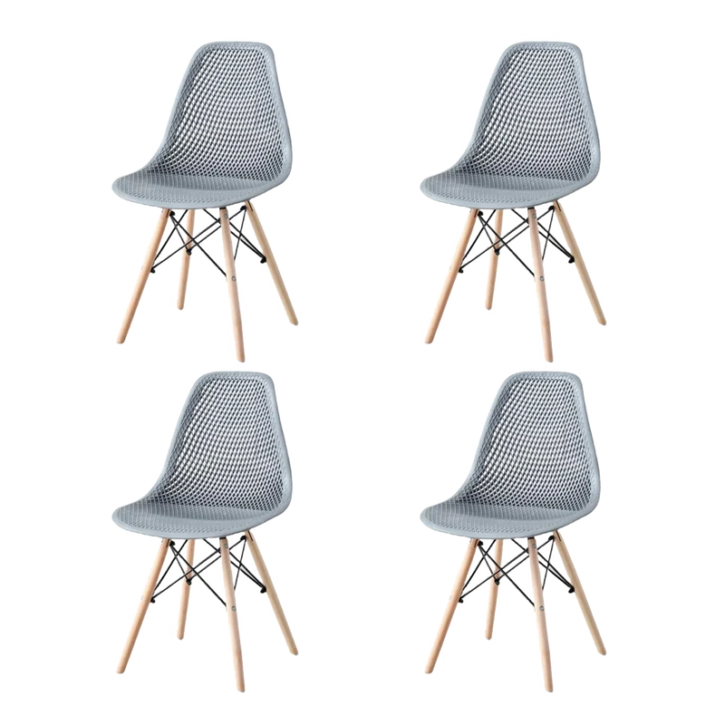 Set de 4 Sillas Aira, Color Gris Oscuro, con Espaldar y Patas en Madera