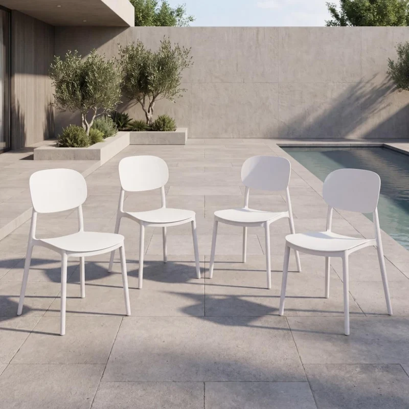 Set de 4 Sillas Milán, Color Blanco, con Espaldar y Diseño Moderno