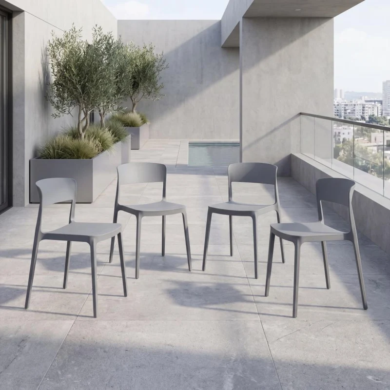Set de 4 Sillas Mónaco, Color Gris Oscuro, con Espaldar y Diseño Moderno