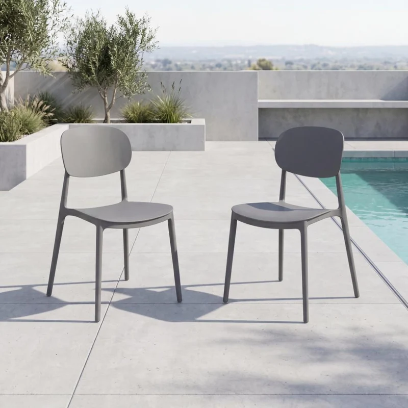 Set de 2 Sillas Milán, Color Gris Oscuro, con Espaldar y Diseño Moderno