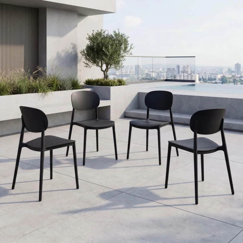 Set de 4 Sillas Milán, Color Negro, con Espaldar y Diseño Moderno