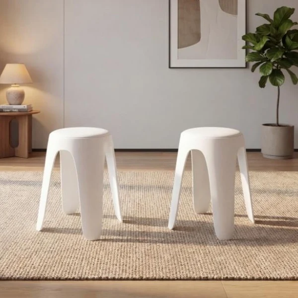 Set de 2 Butacos con Cojín Else, Color Blanco, Diseño Moderno Incluye Cojín